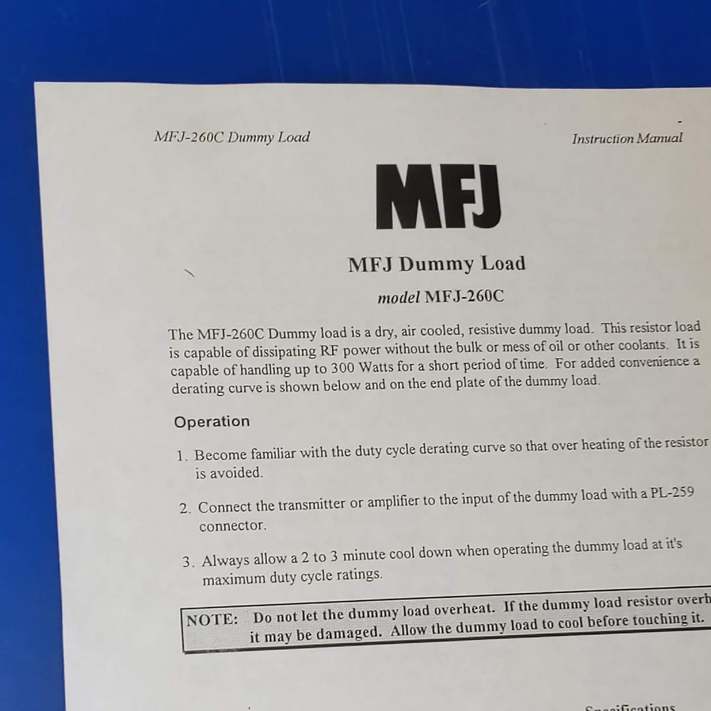 MFJ-260C Dummy Load Manual