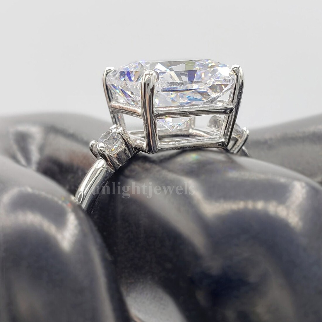 5 Ct Certified Radiant Cut Off White Treated Diamond 925 Silver Ring Great Shine