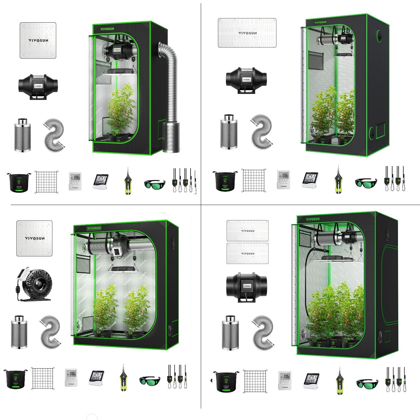 VIVOSUN 2x2 3x3 4x4 Complete Grow Tent Kits w/ LED Grow Light Ventilation System