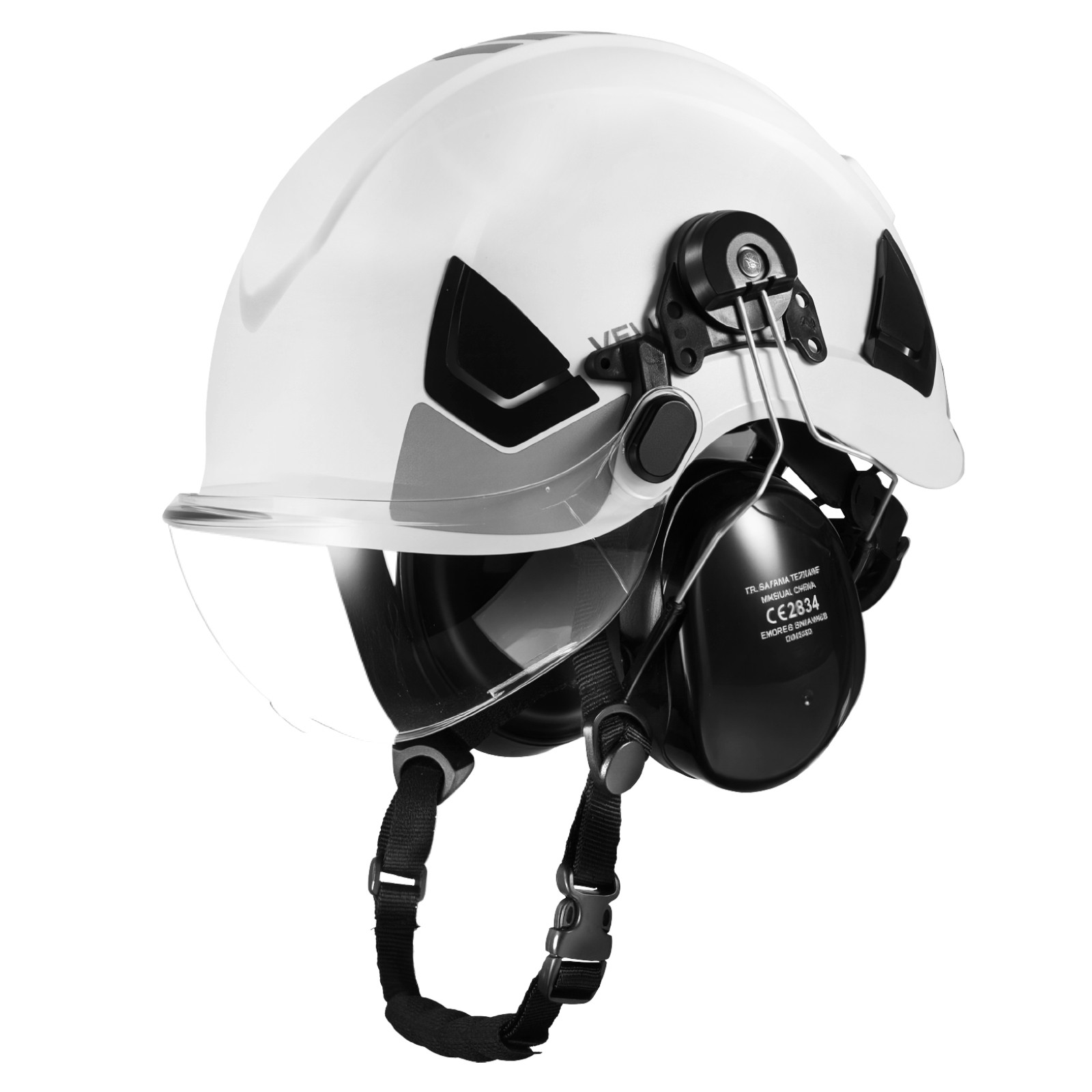 VEVOR Industrial Safety Helmet with Visor and Earmuffs Adjustable Vented Hardhat