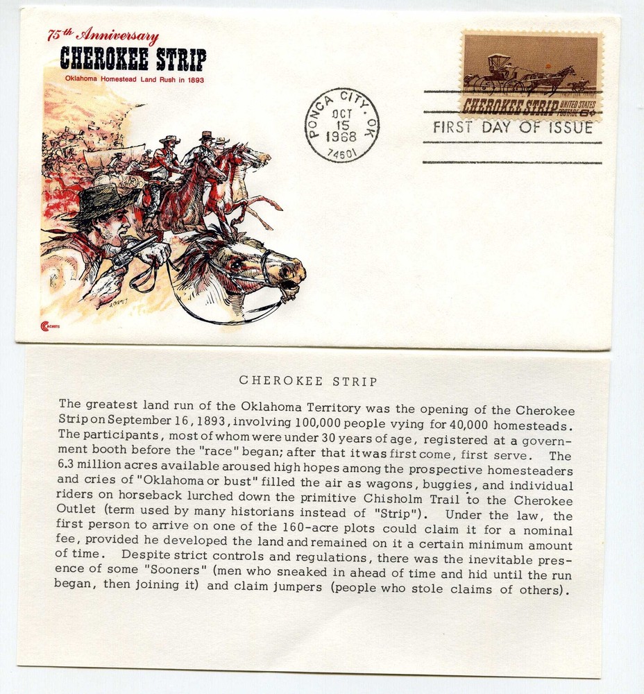 1360 Cherokee Strip Cover Craft Cachets, CCC, FDC