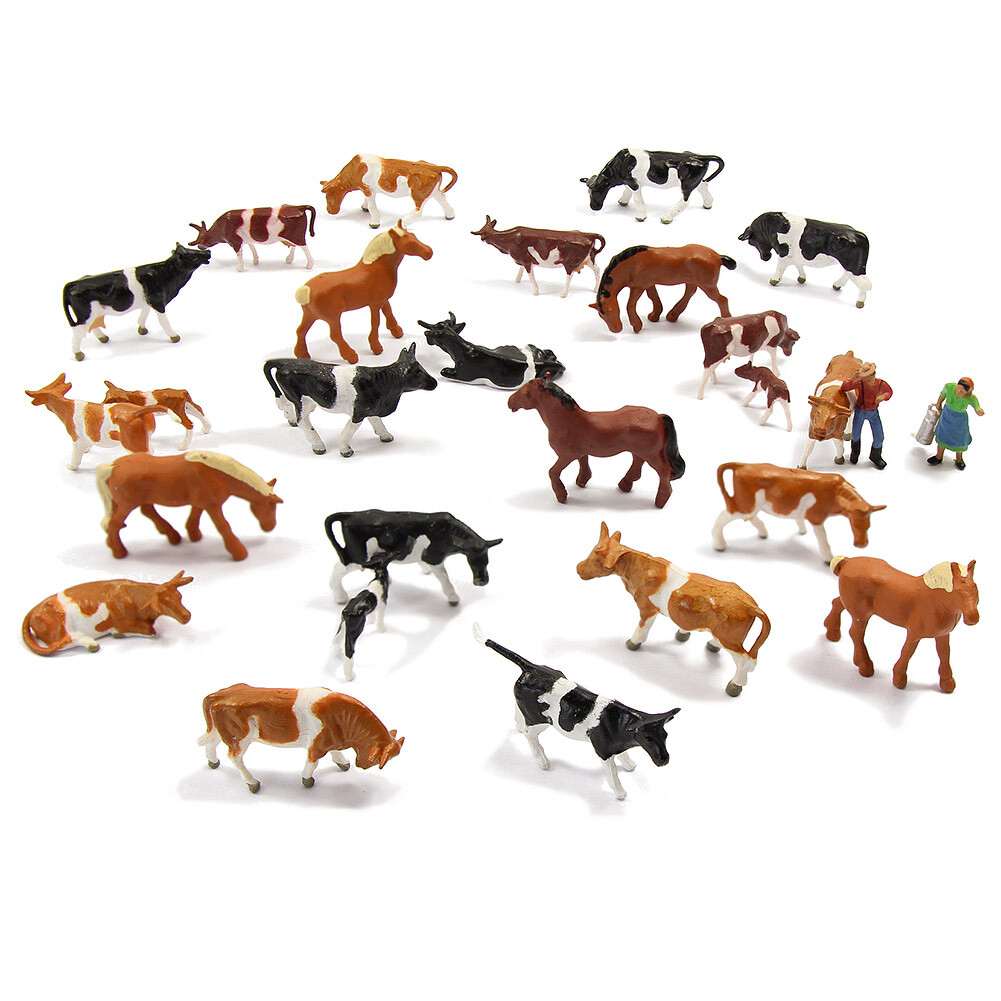 36pcs HO Scale 1:87 Well Painted Farm Animals Cows Horses Shepherd People