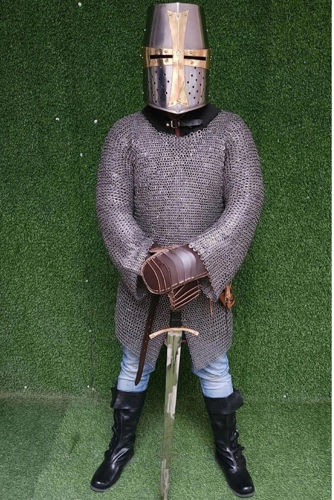 9mm Flat Riveted Chainmail Shirt Full Sleeve Medium LARP Armor