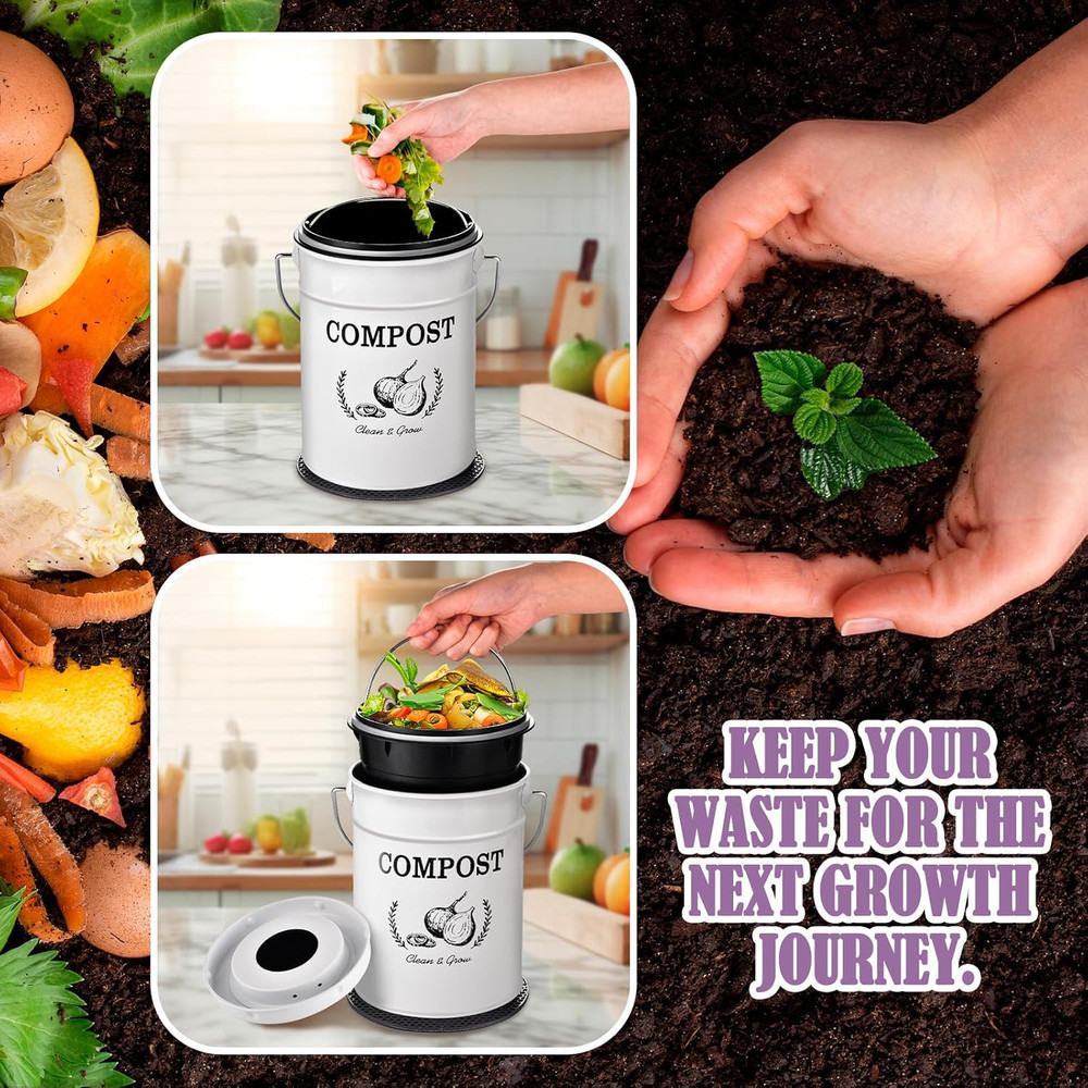 Countertop Compost Bin Kitchen,Odorless Indoor Compost Bin with Lid and Compost