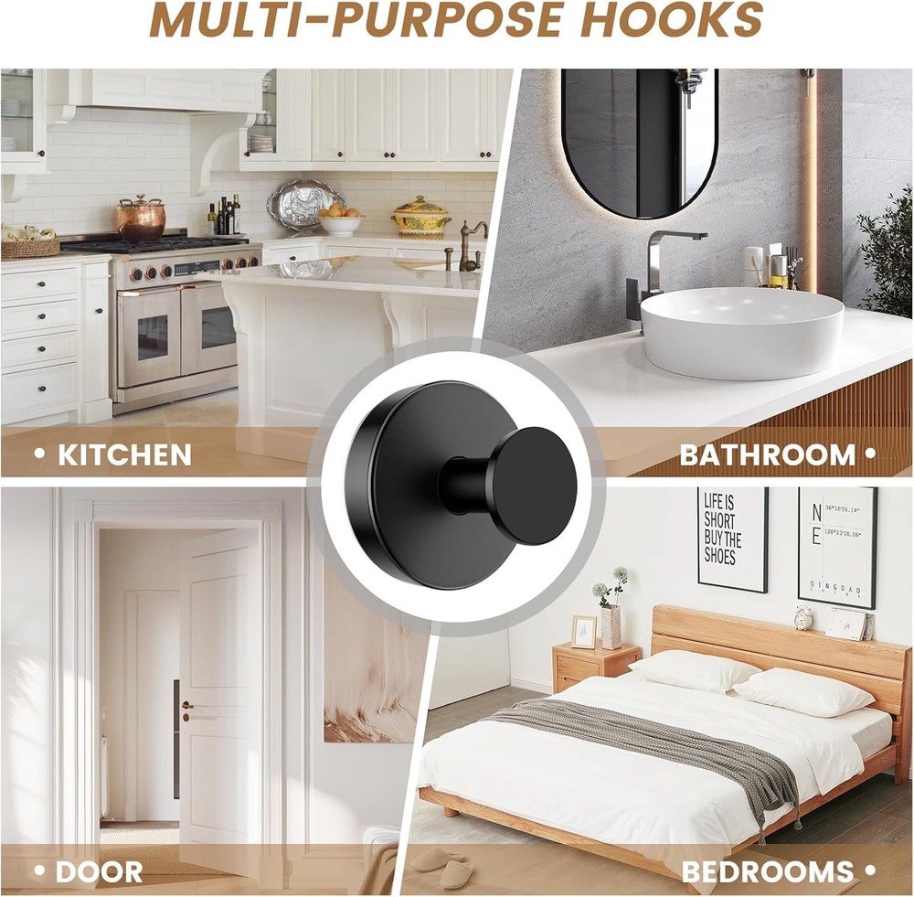 Suction Cup Hooks for Glass Window,Removable Shower 4 Pack, Black