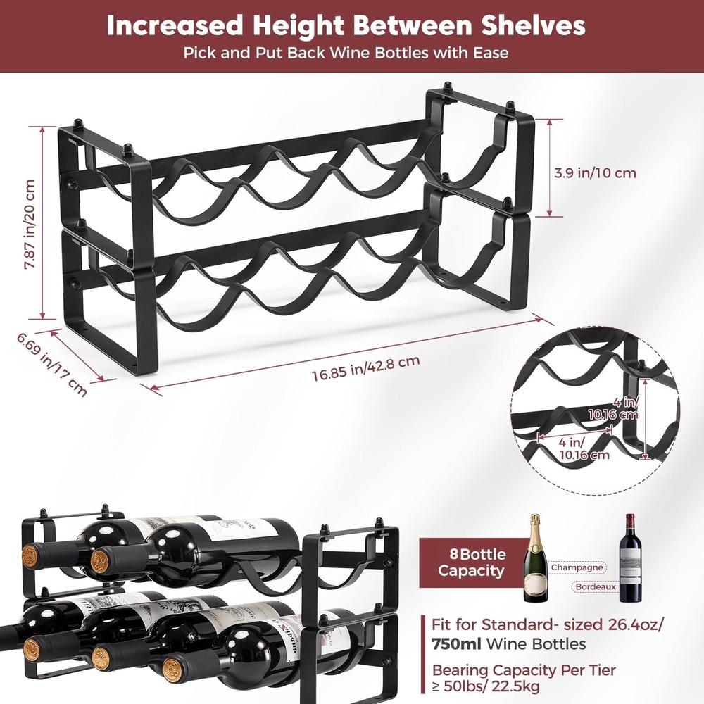 Stackable Wine Rack Countertop, Sturdy Wine Bottle Holder Freestanding for Ca...