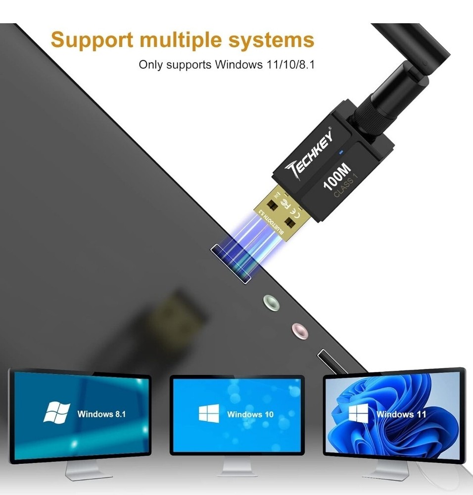 Techkey BT833 Black USB Long Range 5.3 Bluetooth Adapter