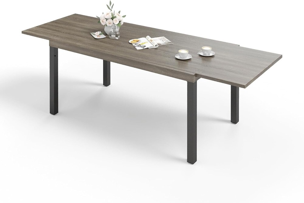 Expandable Patio Dining Table Metal Rectangular Outdoor Table for Garden Porch
