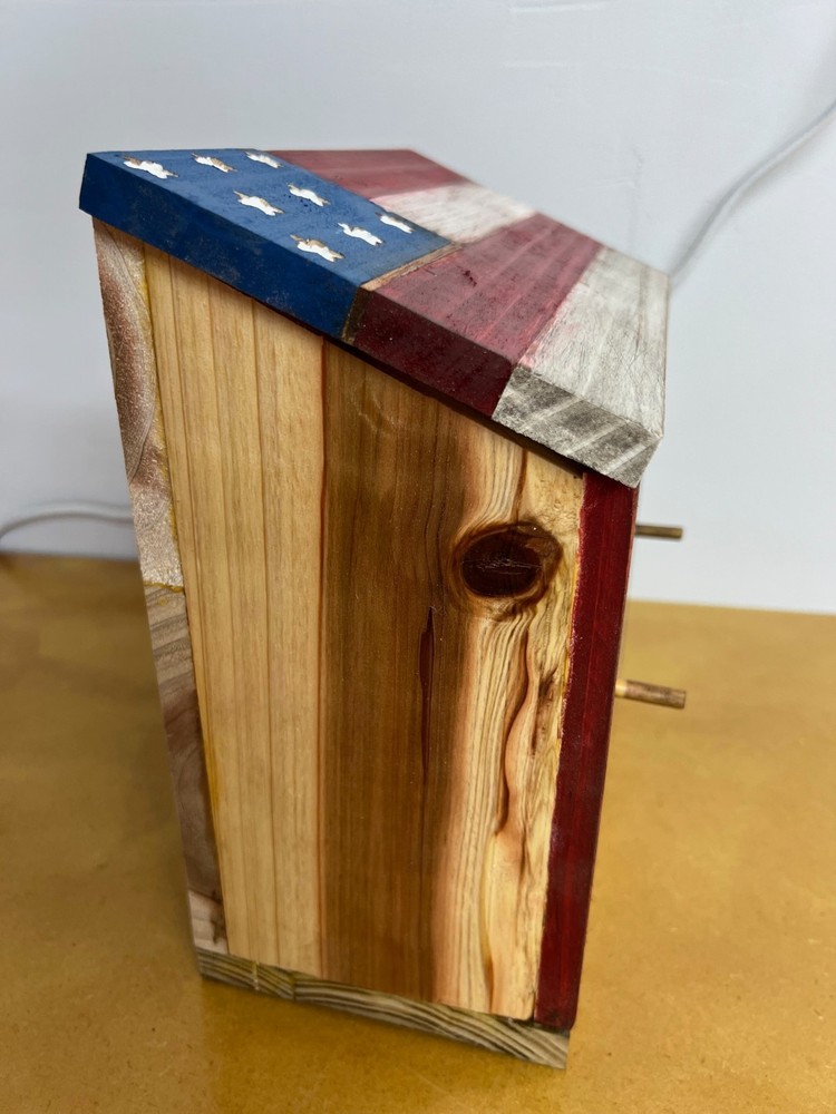 Handcrafted Cedar American Flag Birdhouse