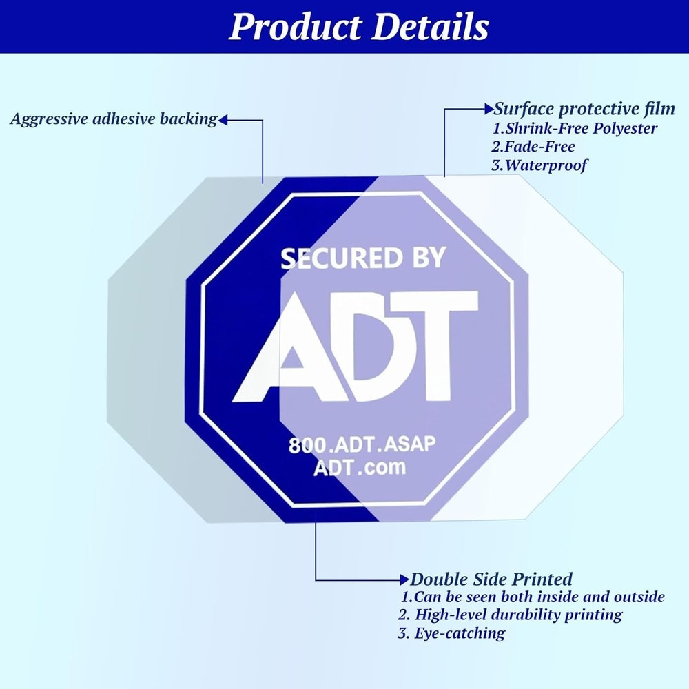 12 Pack ADT Security Stickers, Double-Sided ADT Security Decals,HD Printed Se...