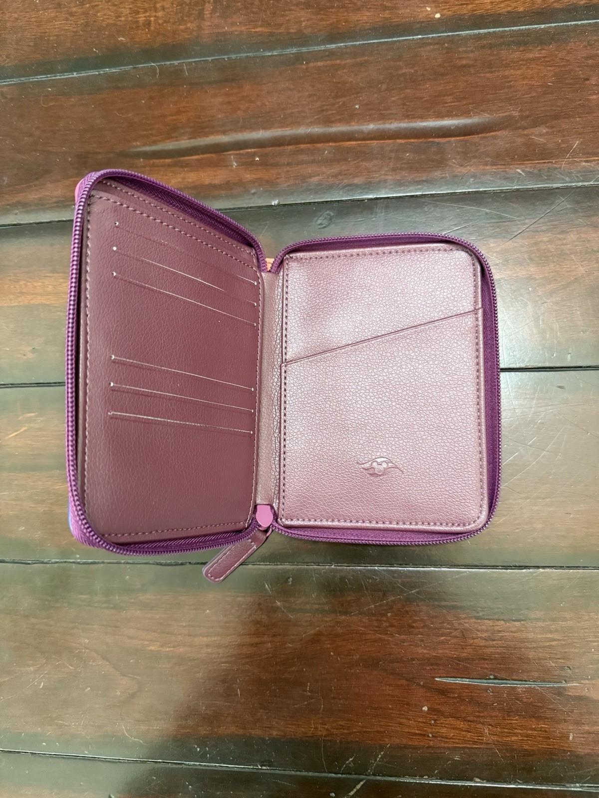 Disney Purple Synthetic Leather Passport Holder Wallet Organizer Zipper Closure