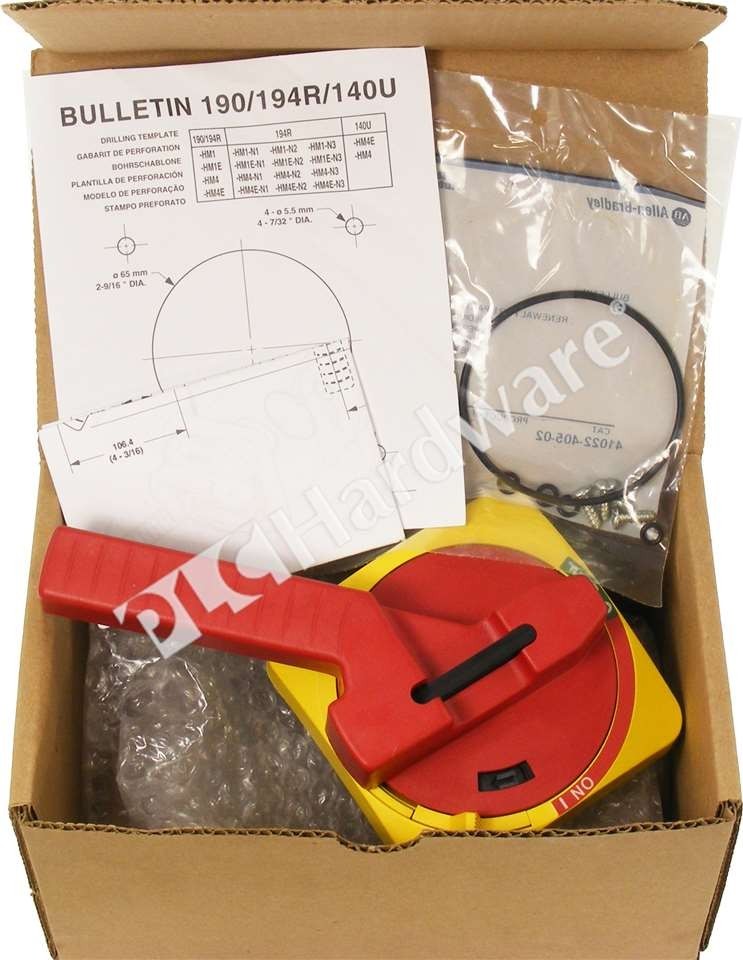 Surplus Open Allen Bradley 194R-HM4E /A 194R Red/Yellow IP66 Operating Handle