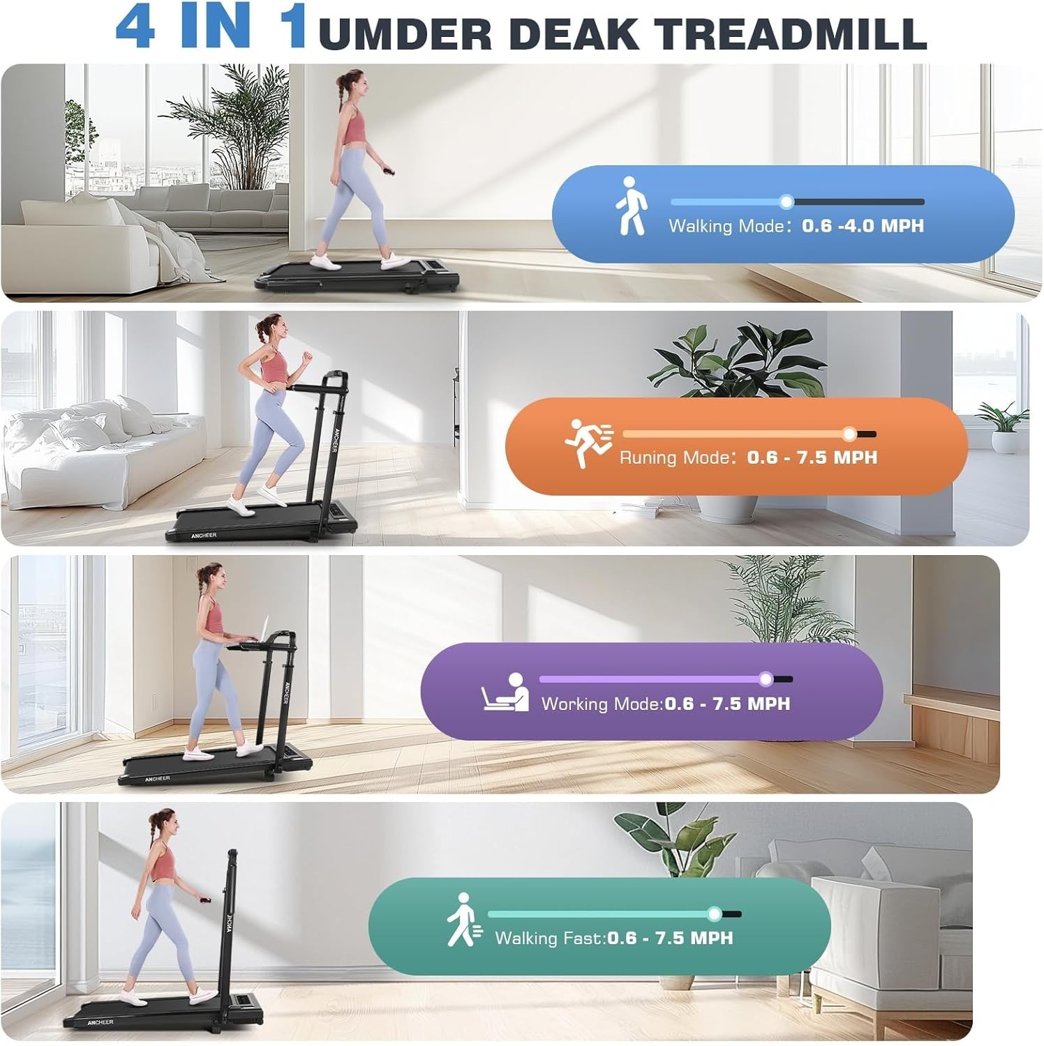 Foldable Treadmill with 12%Incline, 3.5HP Powerful Treadmill w/Adjustable Height