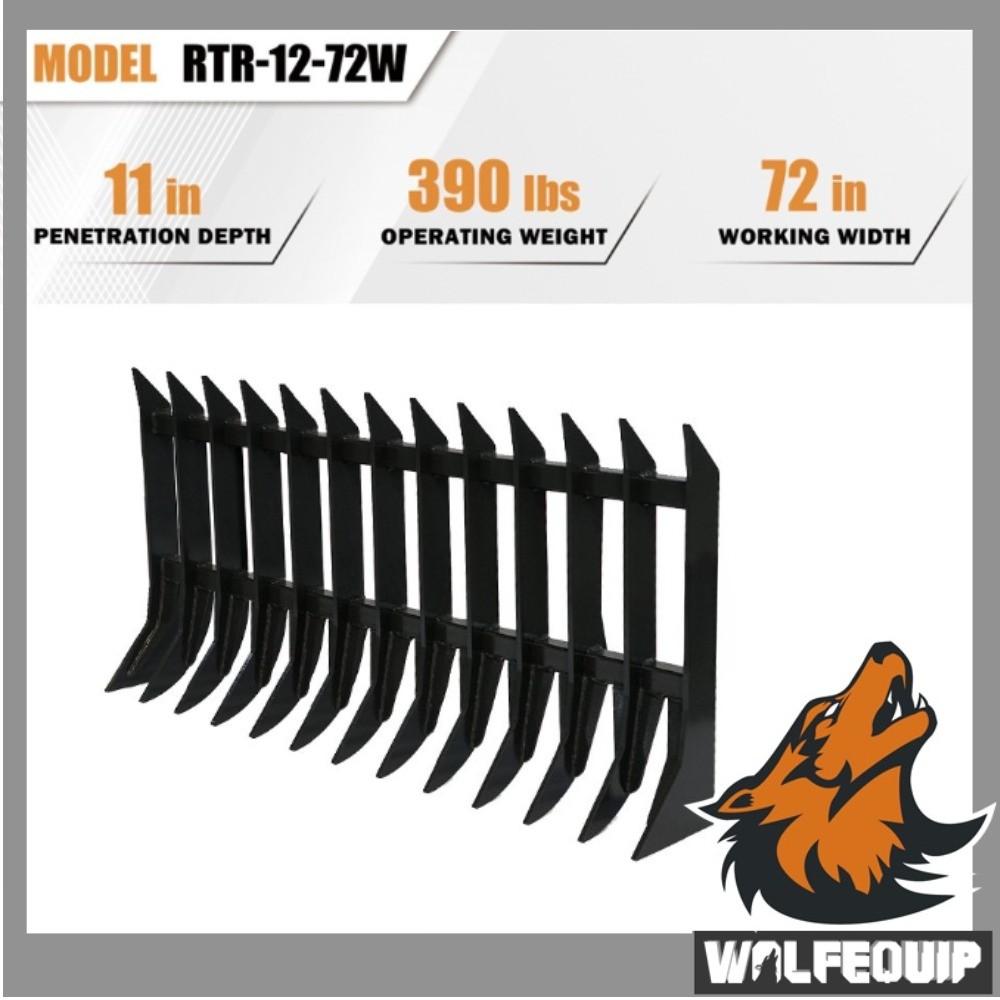 72in Root Rake SSQA Brush Debris Remove Wolfequip Attachments Skid Steer Heavy
