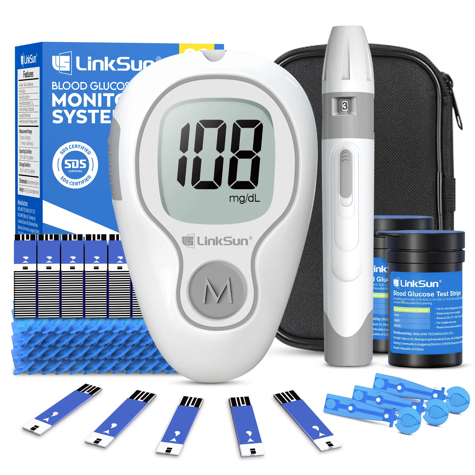 G-425-3 Blood Glucose Meter Glucometer Complete Kit Diabetes Accessories Test