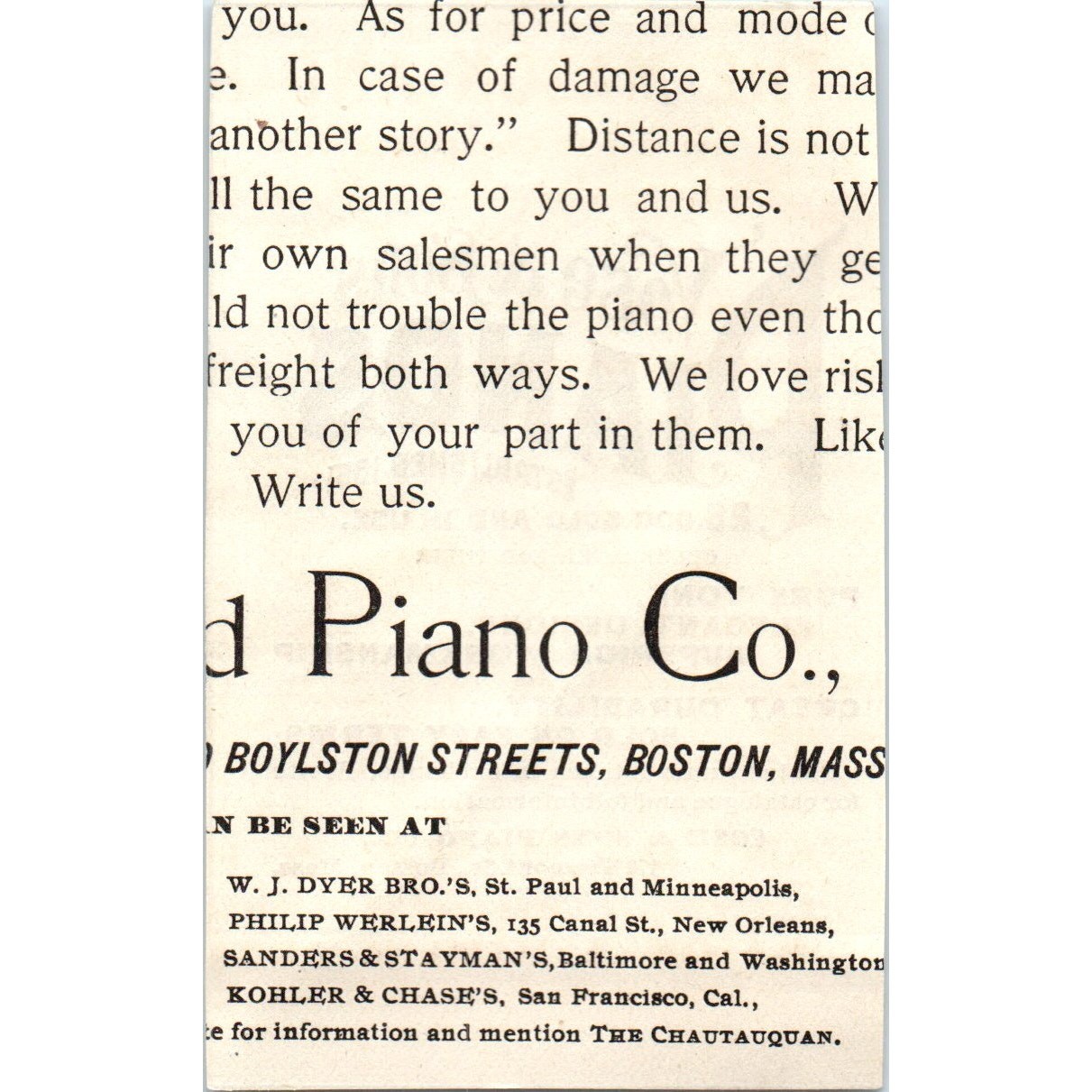 Vose & Sons Piano Co Boston MA c1890 Victorian Ad AE8-CH6