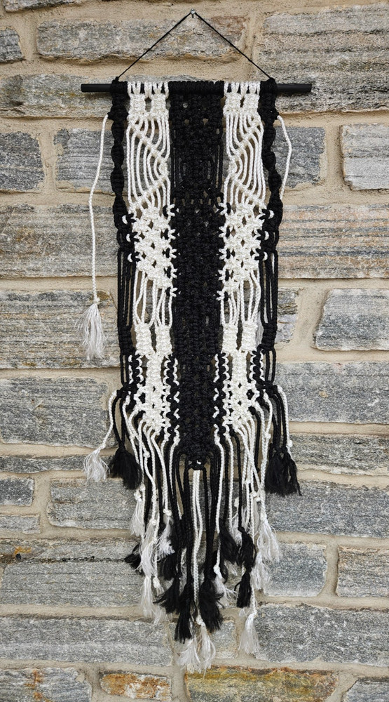 Macrame Wall Hanging 13"x 42" BOHO Style Macrame Wall Decor Black White