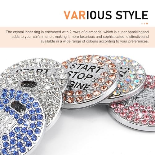 Car Engine Start Button Cover, Sparkling Rhinestone Push Start 2 PCS White