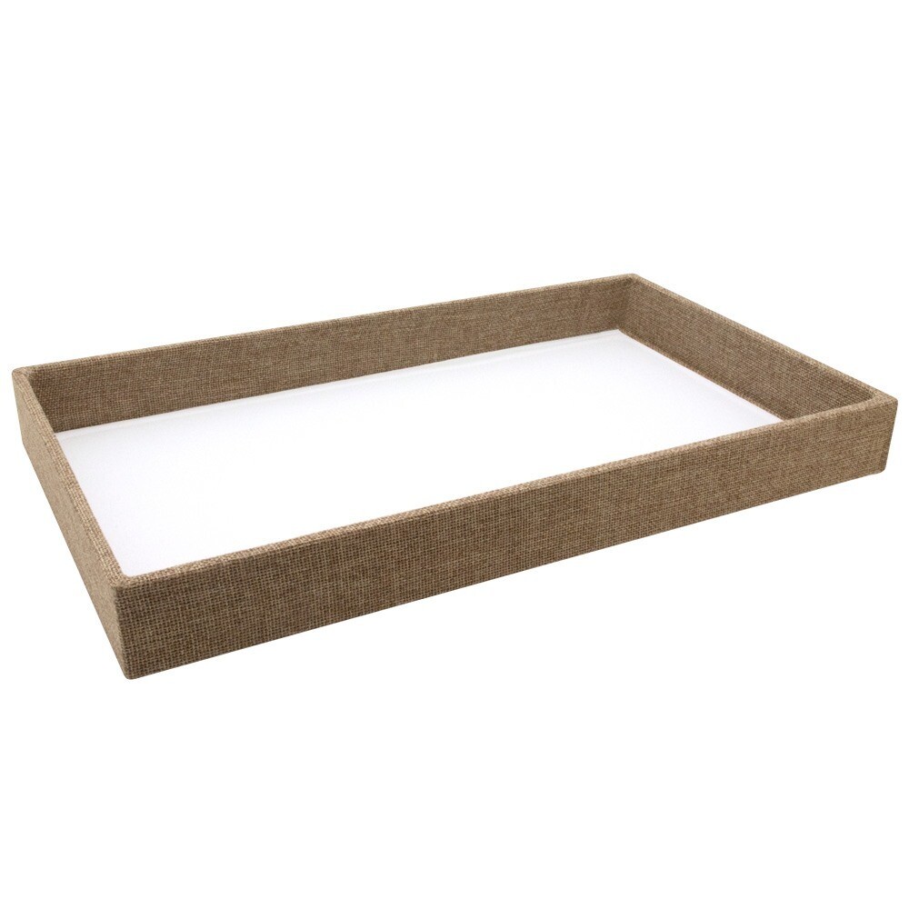 Modern Burlap Jewelry Tray Organizer with 18 Compartment Liner Holder Storage