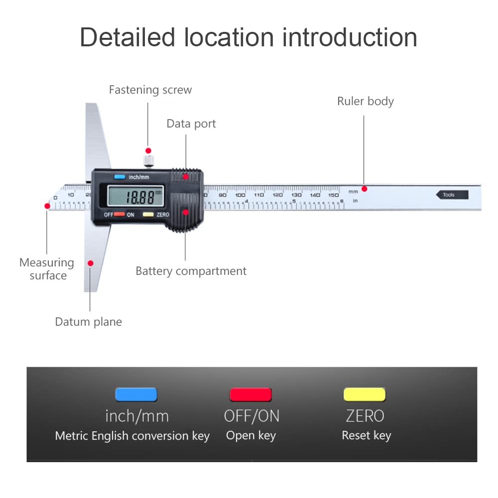 Digital Depth Caliper Electronic Depth Gauge Caliper Depth Rule (150mm(Normal))