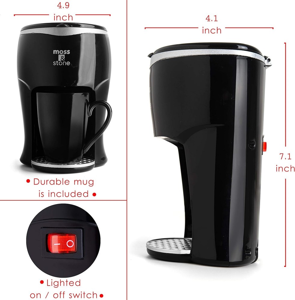 Moss & Stone Mini Drip Coffee Maker with Mug, Small Pot With Black