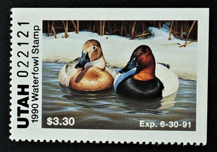 1990 Utah Duck Stamp, UT5, Canvasbacks by Daniel Smith, ***Below Face***