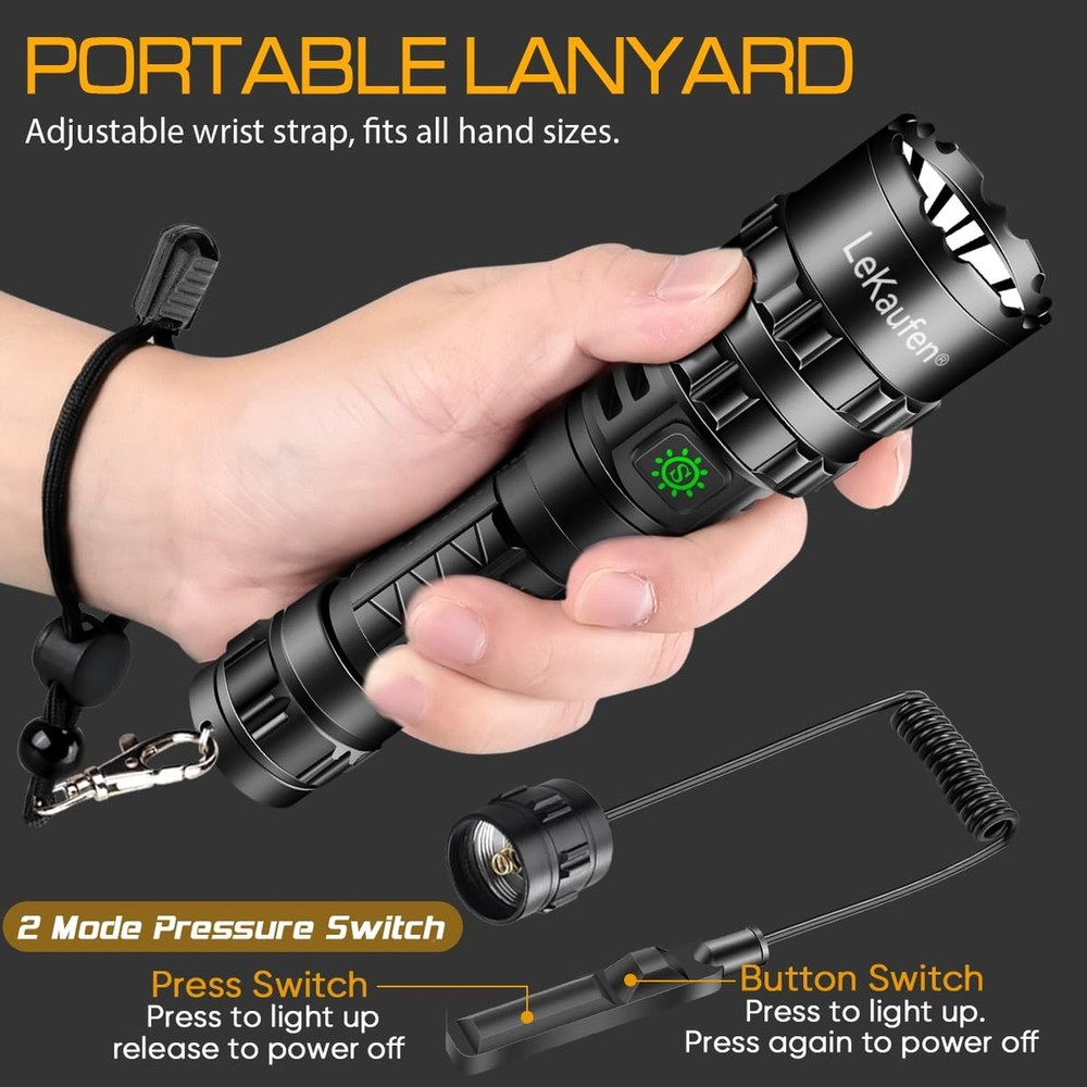 3000 Lumen Tactical Flashlight with Picatinny Rails Mount and Press... Fast Ship