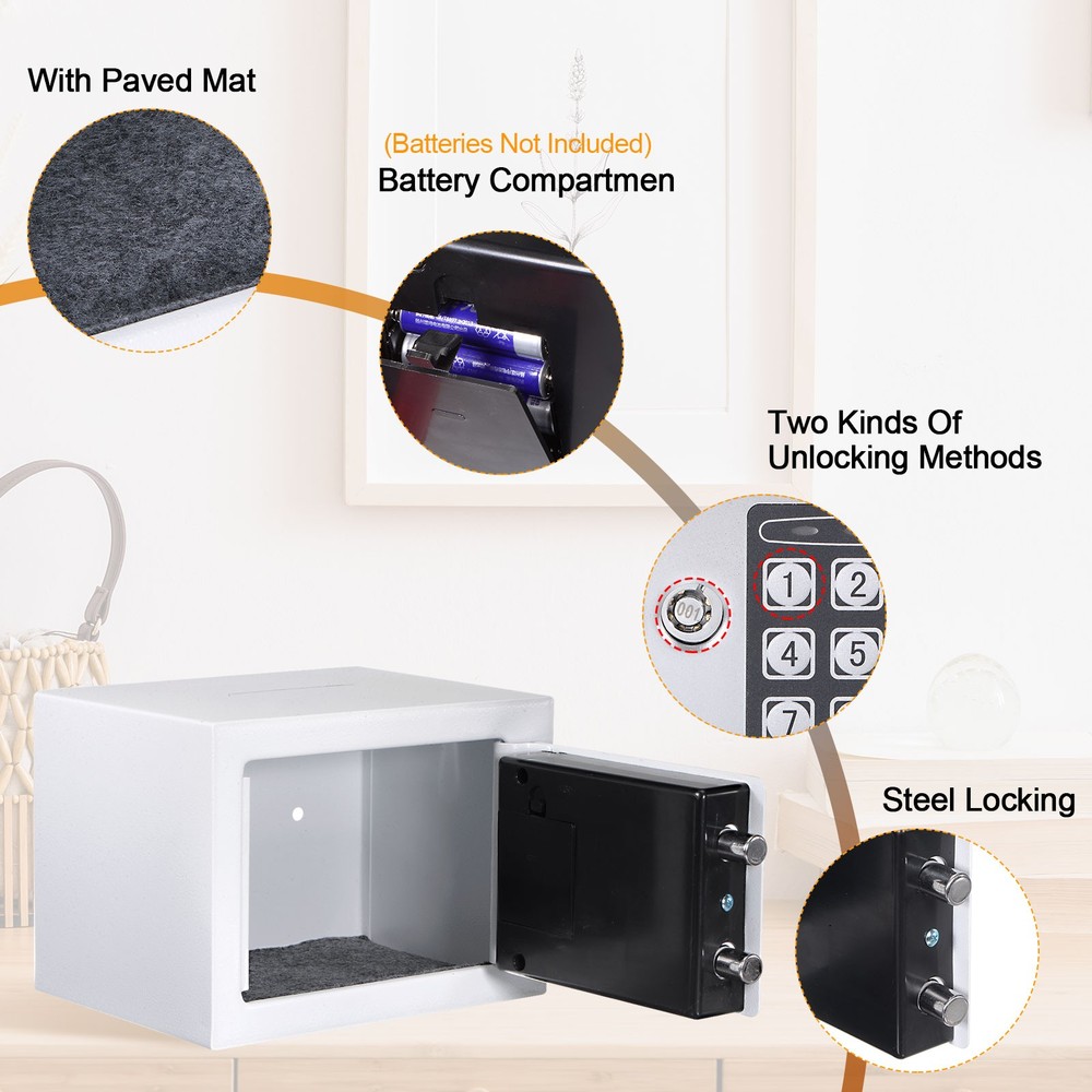 Small Safe Box Security Safe Box with Combination Lock Alarm System White