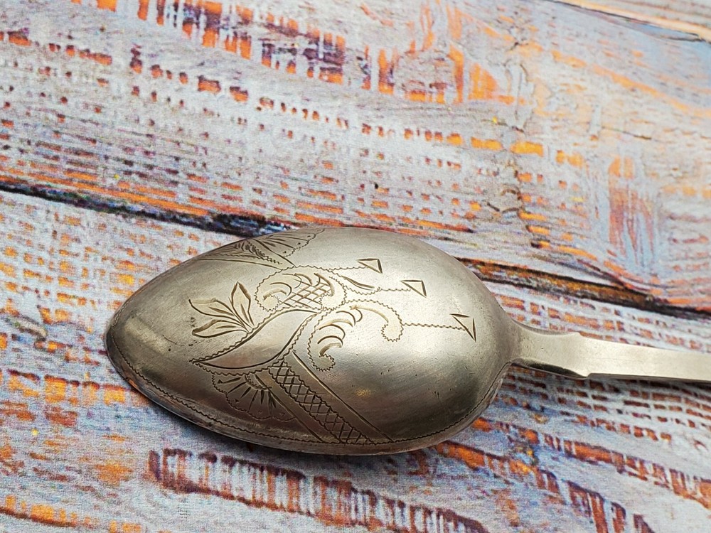 Russian Serving Spoon 84 Silver, Gold Highlights, Engraved