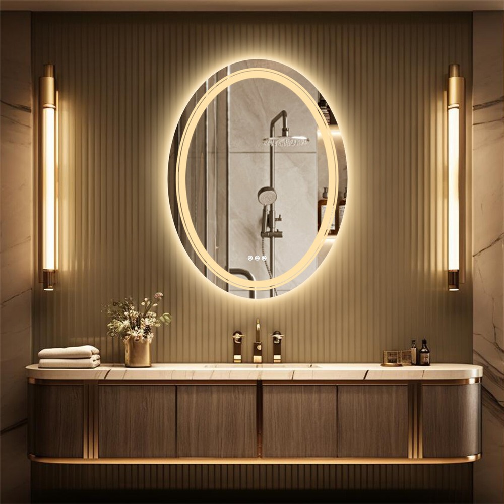 Modern Oval LED Bathroom Mirror Frontlit&Backlit AntiFog Dimmable Vanity Makeup