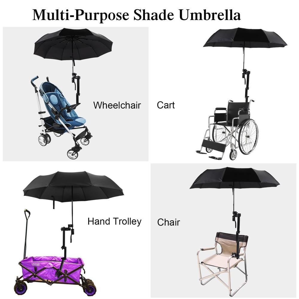 2 Pcs Beach Umbrella with Adjustable Universal Clamp Upf 50+ Automatic Open a...