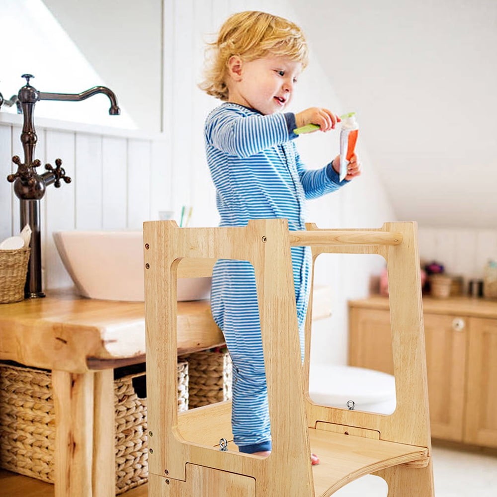 2-in-1 Convertible Toddler Step Stool Helper Standing Tower Stool Helper Stools