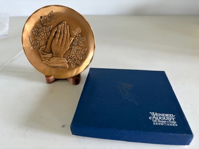 Wendell August Forge Solid Bronze 4 3/8" Coaster with Stand & Box, Praying Hands