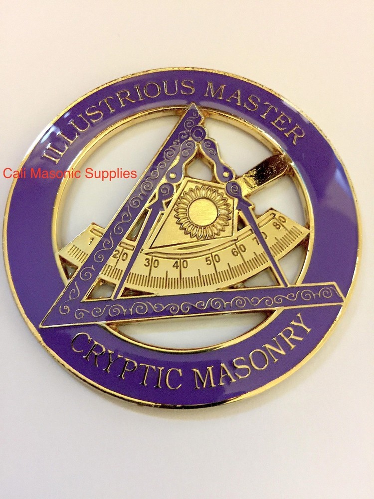 Freemason Criptic Masonry ILLUSTRIOUS MASTER  Car Tag Emblem Golden  Finish