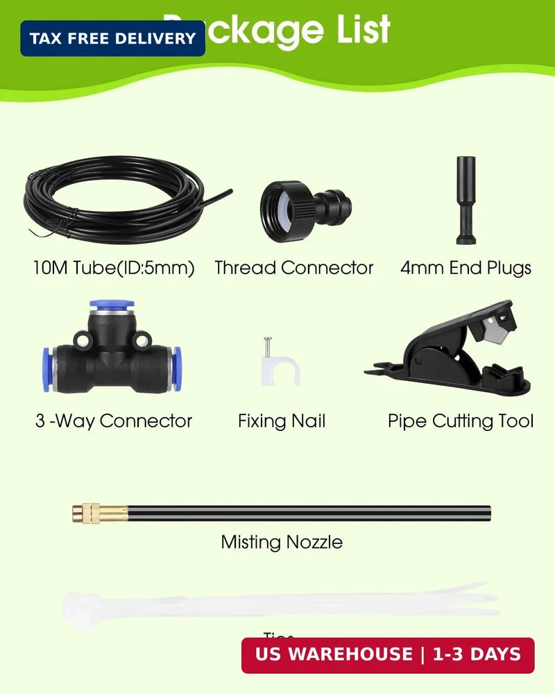 Mist Cooling Automatic Irrigation System-Misting System 33FT Misting Line & 10 B