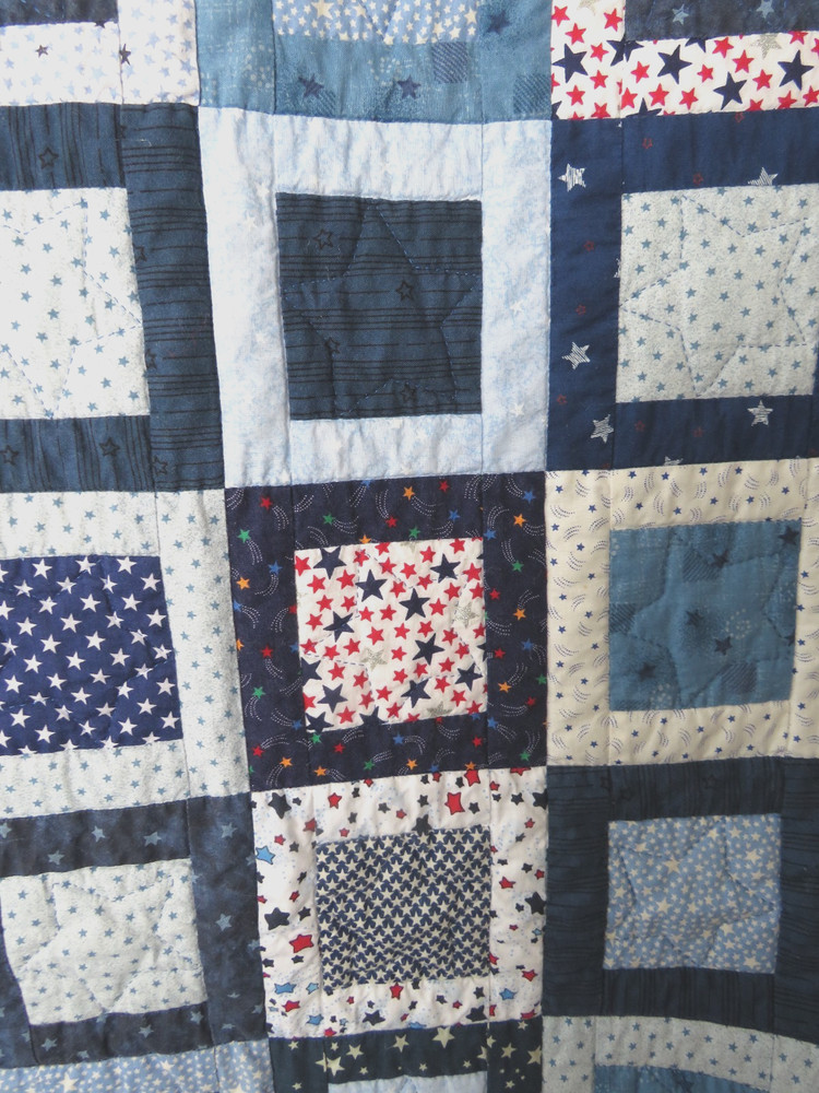 Quilt Lap Throw Hand Quilted Machine Pieced Americana Squares Signed Dated