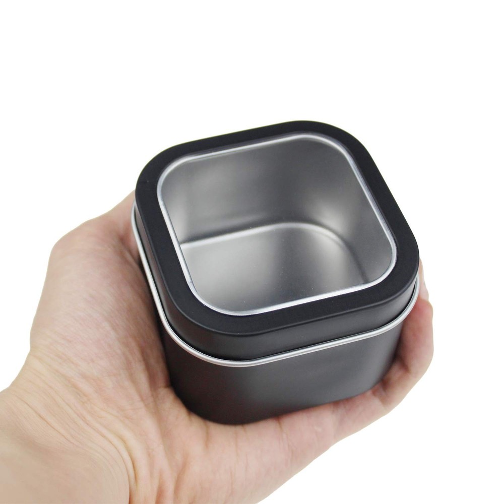 18 Pack Empty Square Black Metal Tins Clear Window Candle Making Container