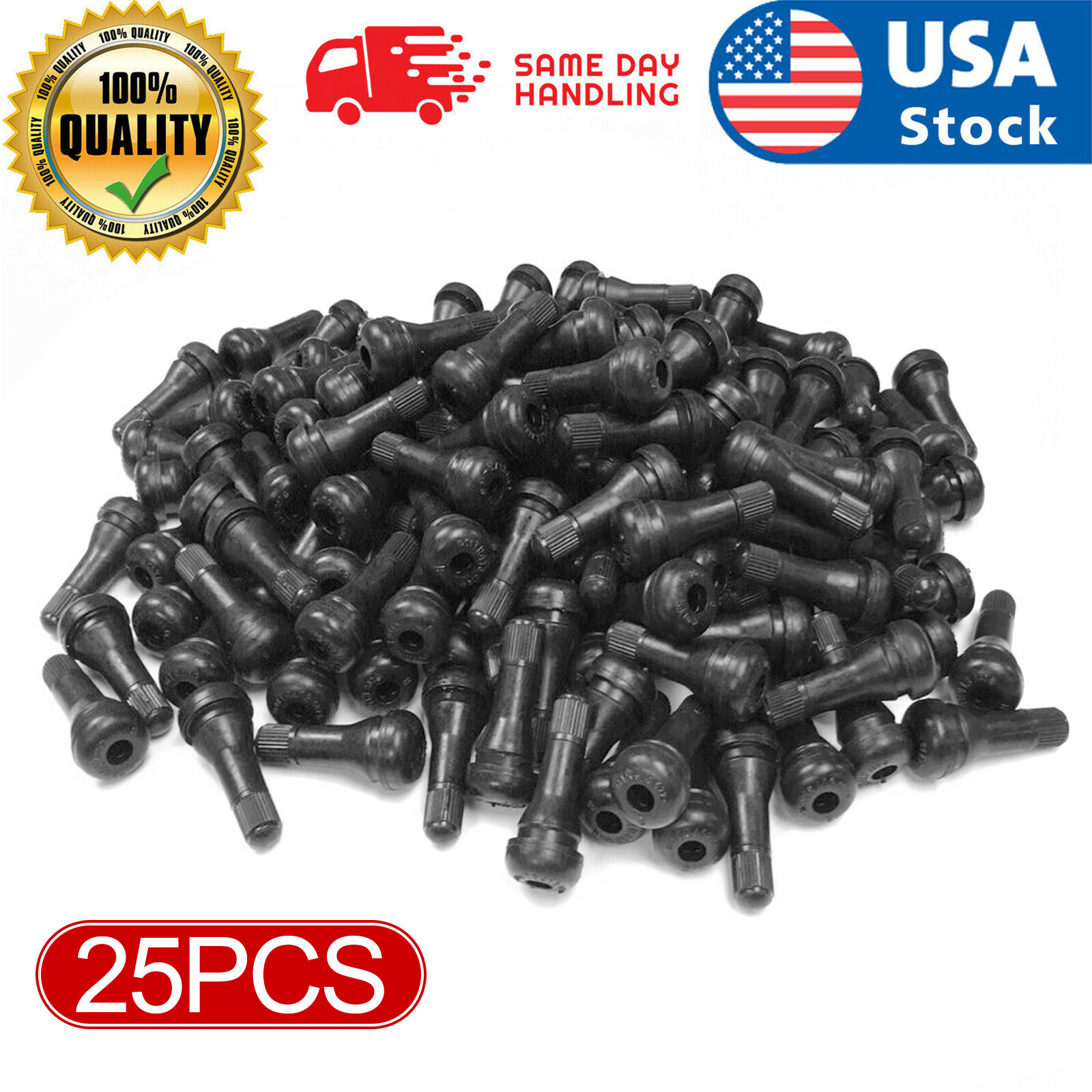 25-1000X Car Tire Stem TR 413 TR413 Snap-In Tire Valve Stems Short Black Rubber