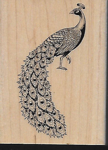 STAMPABILITIES rubber stamp PEOCOCK  wood mounted