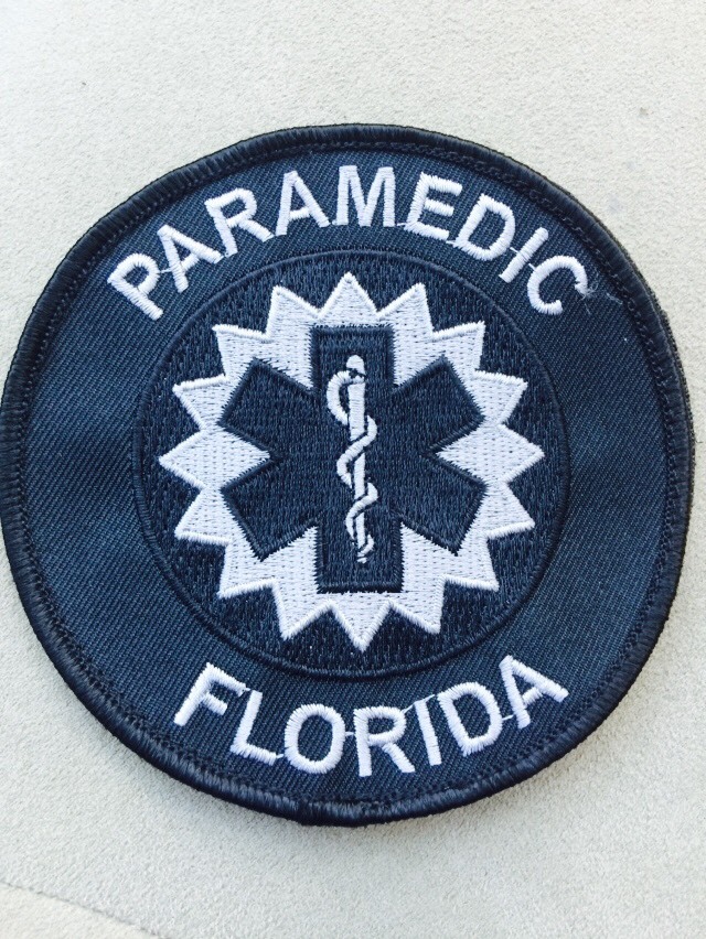 Florida Paramedic Patch - Subdued BLACK 4"  Plastic Back - FREE SHIPPING