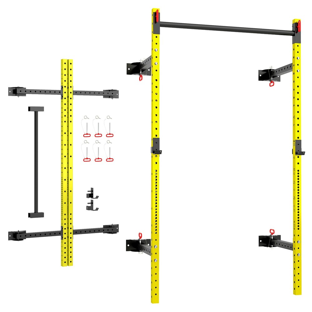 Soozier Folding Squat Rack with Pull Up Bar, 1000 Pounds Capacity, Yellow