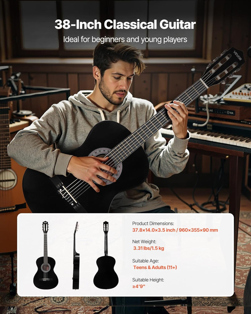 Acoustic Guitar, Classical Guitar Starter Kit for Beginners, with Nylon Strings,