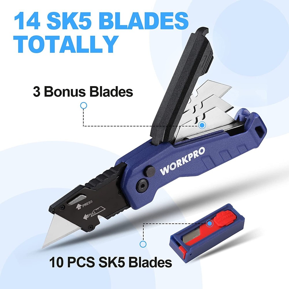WORKPRO Folding Utility Knife Quick Change Box Cutter Razor Knife Blue/Red/Pink