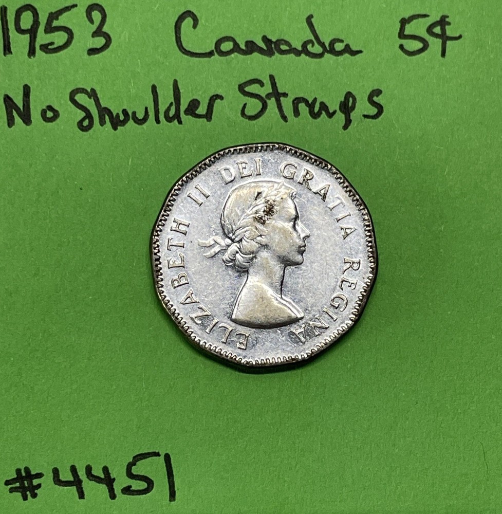 1953 Canada 🇨🇦 5c Cents without Shoulder Straps