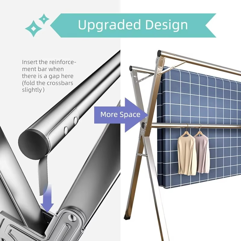 79-inch Clothes Drying Rack Stainless Steel Laundry Foldable Length Adjustable