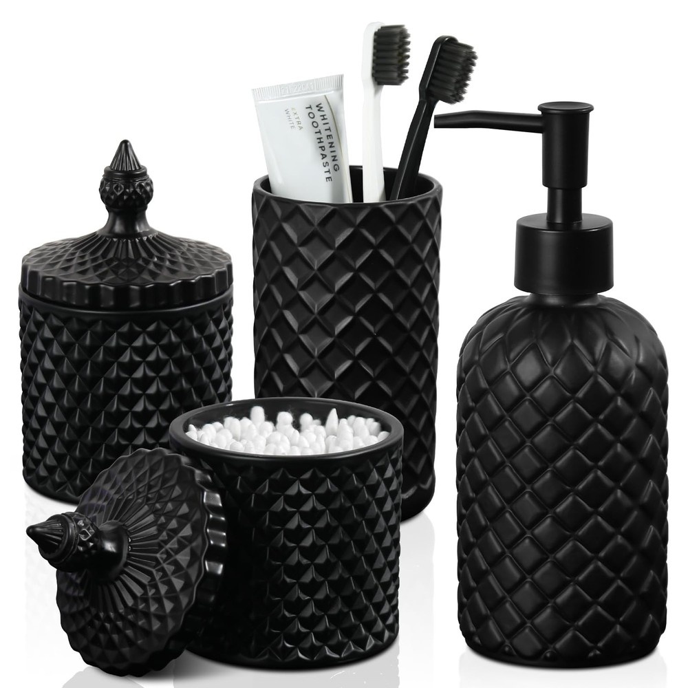 Matte Black Bathroom Accessories Set, 4 Pack Black Bath Accessory Sets Comple...