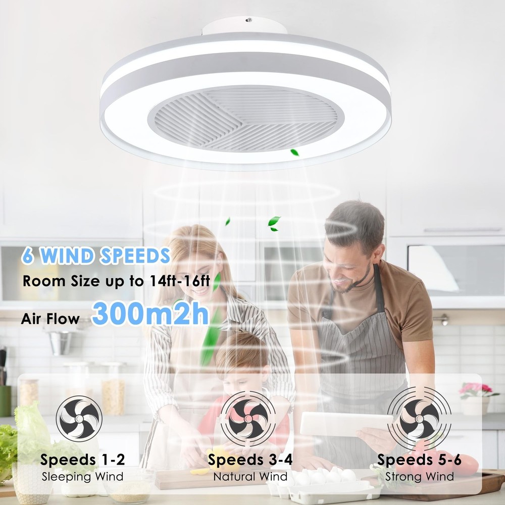 Smart Low Profle Ceiling Fans with 3-Dimmable Light Remote/APP Control, 20" B...