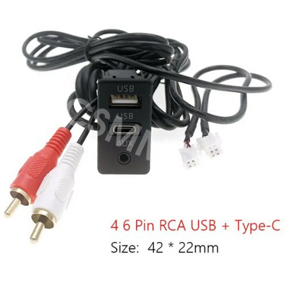 RCA Type-C USB AUX Port Panel Extension Cable Adapter For Car Dash Flush Mount