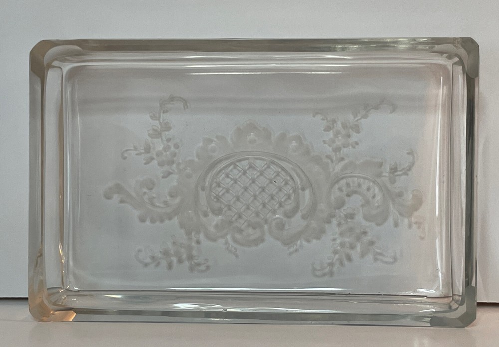 Germany Sterling Repousse Basket Etched Glass Insert Rectangular Swing Handle