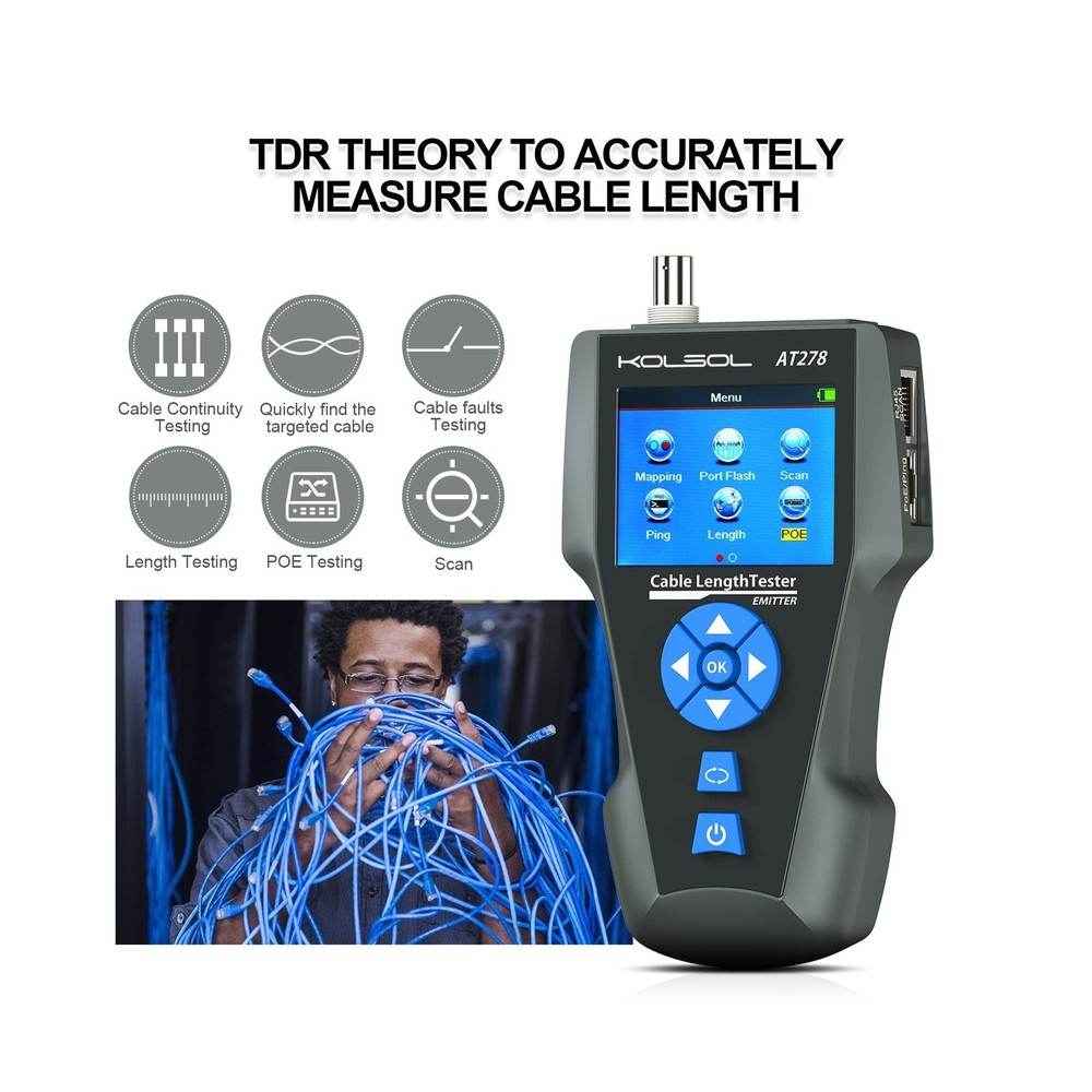 Network Cable Tester and Tracker, KOLSOL AT278 NF-8601S TDR Multifunction LCD...